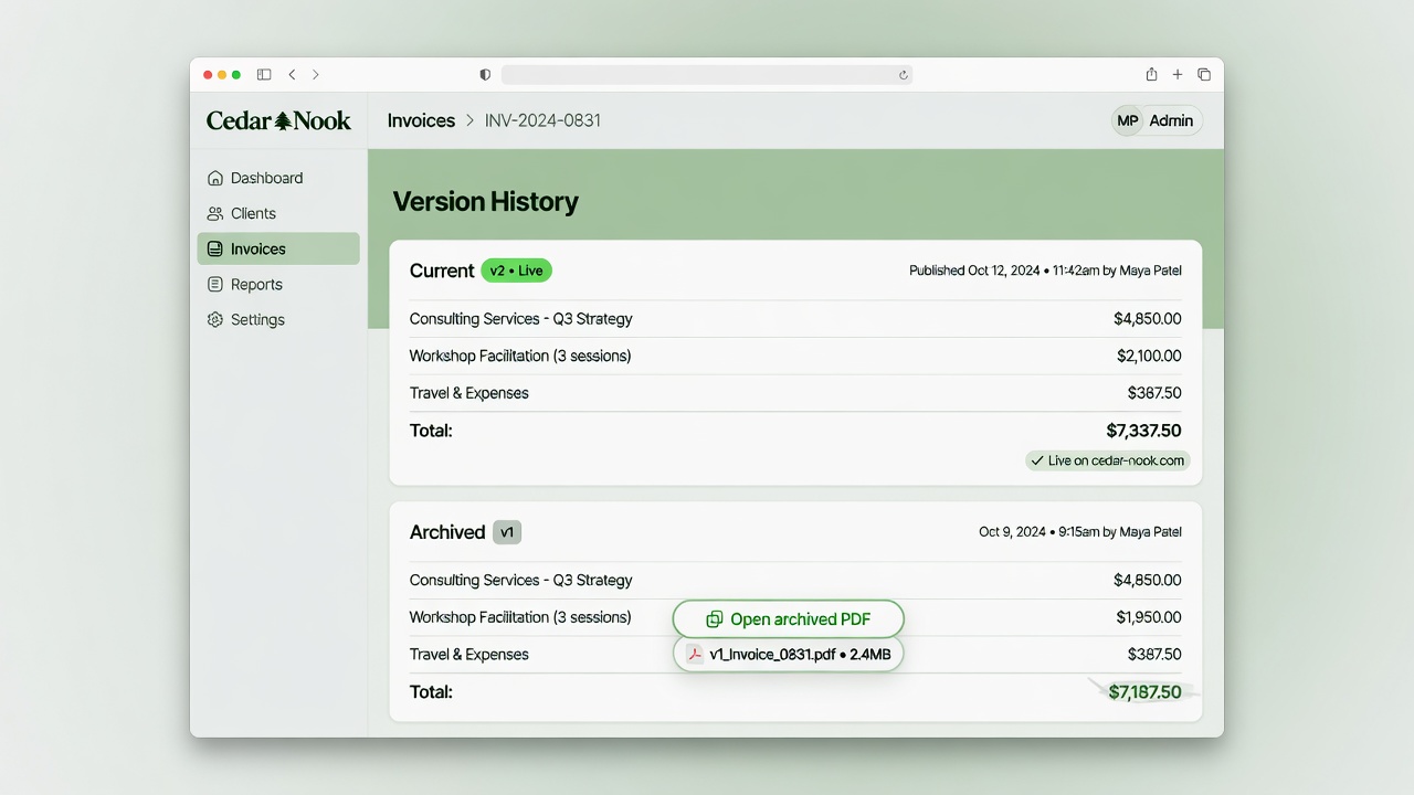Invoice version history